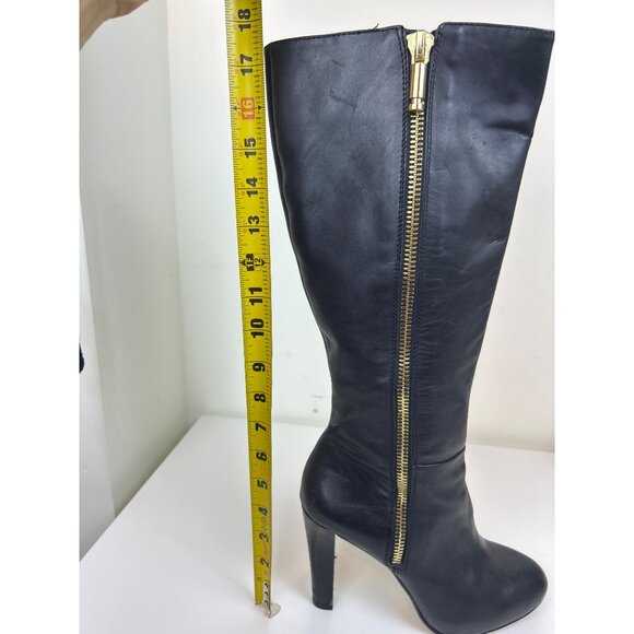 Banana Republic Women's Sz. 8M Tall Black Leather Stiletto Heeled Boots Gold Zip - Picture 11 of 16